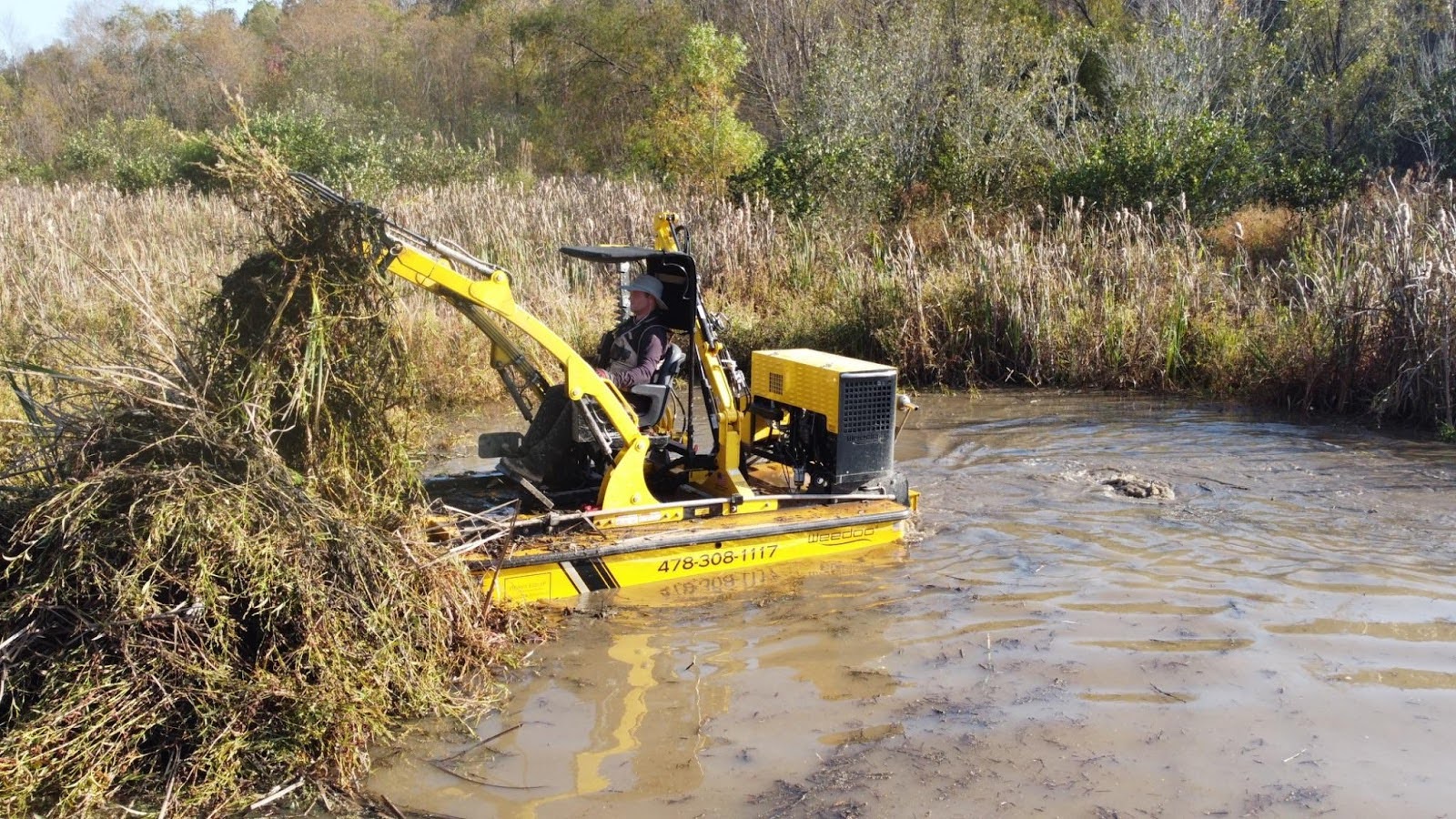 Heavy Equip Removing Cattails in Macon, GA with Specialized Equipment